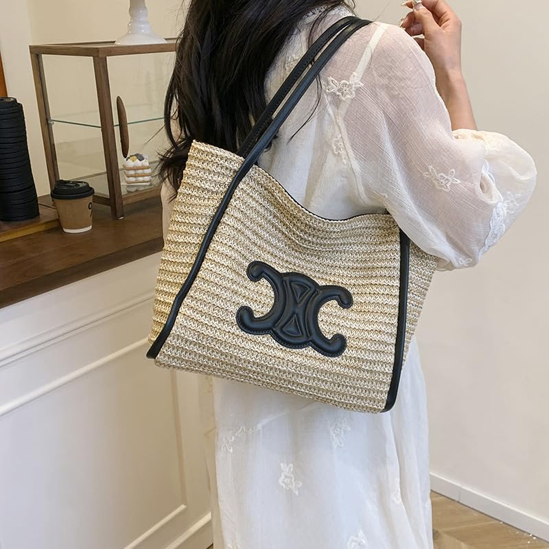 handwoven straw beach shoulder bag large vegetable market tote natural woven underarm holiday handbag for women