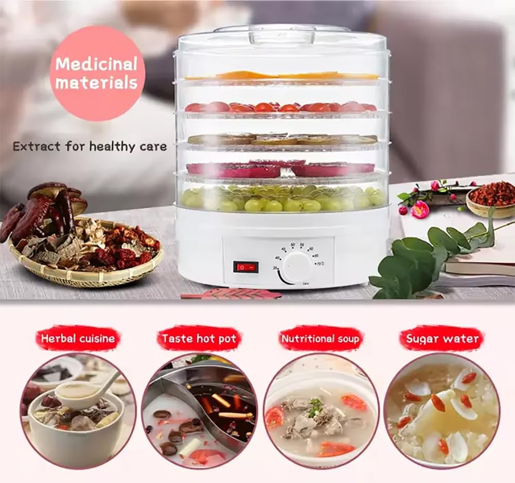 TsoLay Máquina deshidratadora de Alimentos, deshidratador de Hierbas de 350 W con 5 bandejas Transparentes apilables, Temporizador y Control de Temperatura, para cecina, Frutas y Verduras
