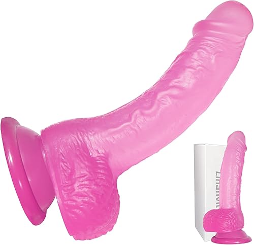 Consolador realista de silicona transparente de 8.66 pulgadas, consolador morado con ventosa fuerte para mujeres, juego manos libres, flexible y