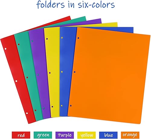 Miniatura 5 de Feosky Carpetas con bolsillos 6 colores surtidos de plástico con dos bolsillos carpetas de archivos carpetas de 2 bolsillos y 3 agujeros para la