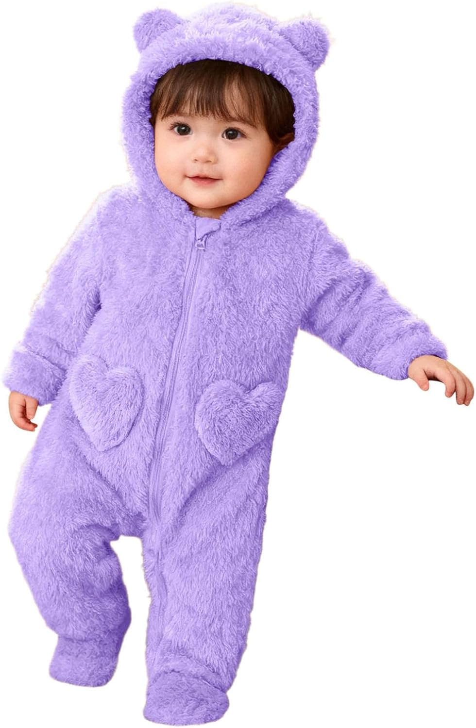 Newborn Baby Bear Ears Hooded Jumpsuit Onesie Fleece Rompers Long Sleeve Outwear Outfits Infant Winter Snowsuit