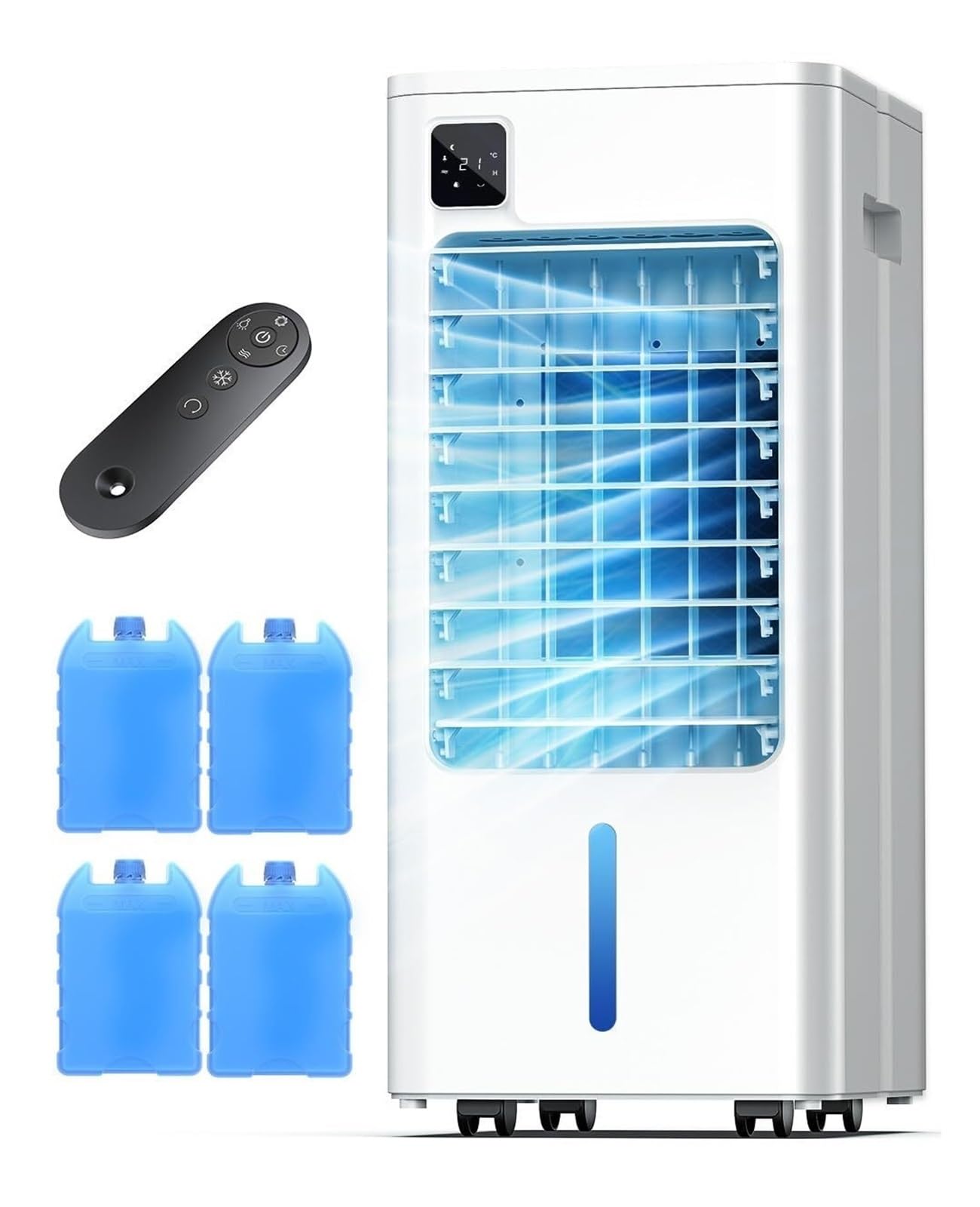 Mobile Evaporative Air Cooler with 3 Fan Levels & Timer, Quiet Cooling with Remote Control & Oscillation for Bedroom, Office & Living Room