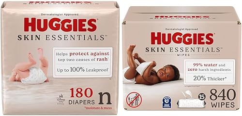 Miniatura 11 de Paquete de pañales Huggies Skin Essentials para bebé, talla 4 (22-37 libras), 150 unidades + toallitas para bebé Huggies Skin Essentials