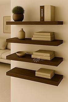 20 Inch Sheesham Laminate Extra Thick Floating Wall Shelf| Wall Mount| Wall Rack| Wall Bracket| Wall Cabinet| Floating Wall Shelves (Large, Set of 4)