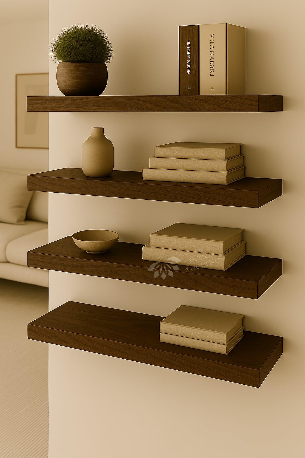 ANTICO WOODENIA 24 Inch Sheesham Laminate Extra Thick Floating Wall Shelf| Wall Mount| Wall Rack| Wall Bracket| Wall Cabinet| Floating Wall Shelves (XX-Large(24 inches), Set of 4)