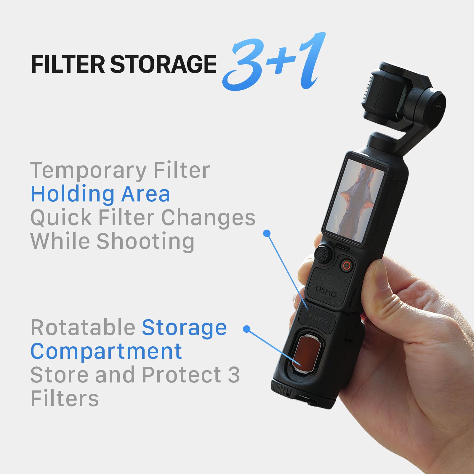 Tilta Base de Filtre Magnétique Compatible avec DJI Osmo Pocket 4, Support Rotatif Rangement Filtres avec Trépied, Plaque Arrière Magnétique Compatible MagSafe, Peut Contenir 3 Filtres TA-T65-FSE-B