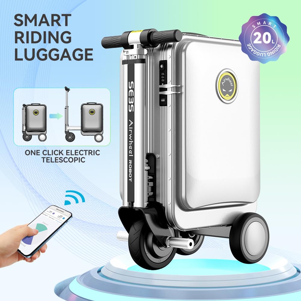 Airwheel SE3S Valigia Smart da viaggio da 20 pollici, valigia elettrica imbarcabile, batteria rimovibile 73,26WH, velocità 13 km/h, telaio in lega di alluminio, carico 110 kg (argento)
