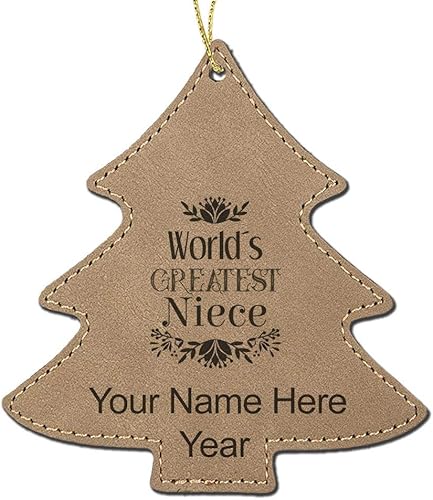Miniatura 3 de LaserGram Adorno de Navidad de piel sintética, la sobrina más grande del mundo, grabado personalizado incluido (negro con plata, árbol) Negro con