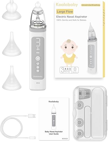Miniatura 7 de Aspirador nasal eléctrico de gran flujo  Potente succión para aspirar rápidamente los mocos, chupador de nariz de bebé con 3 niveles de succión,