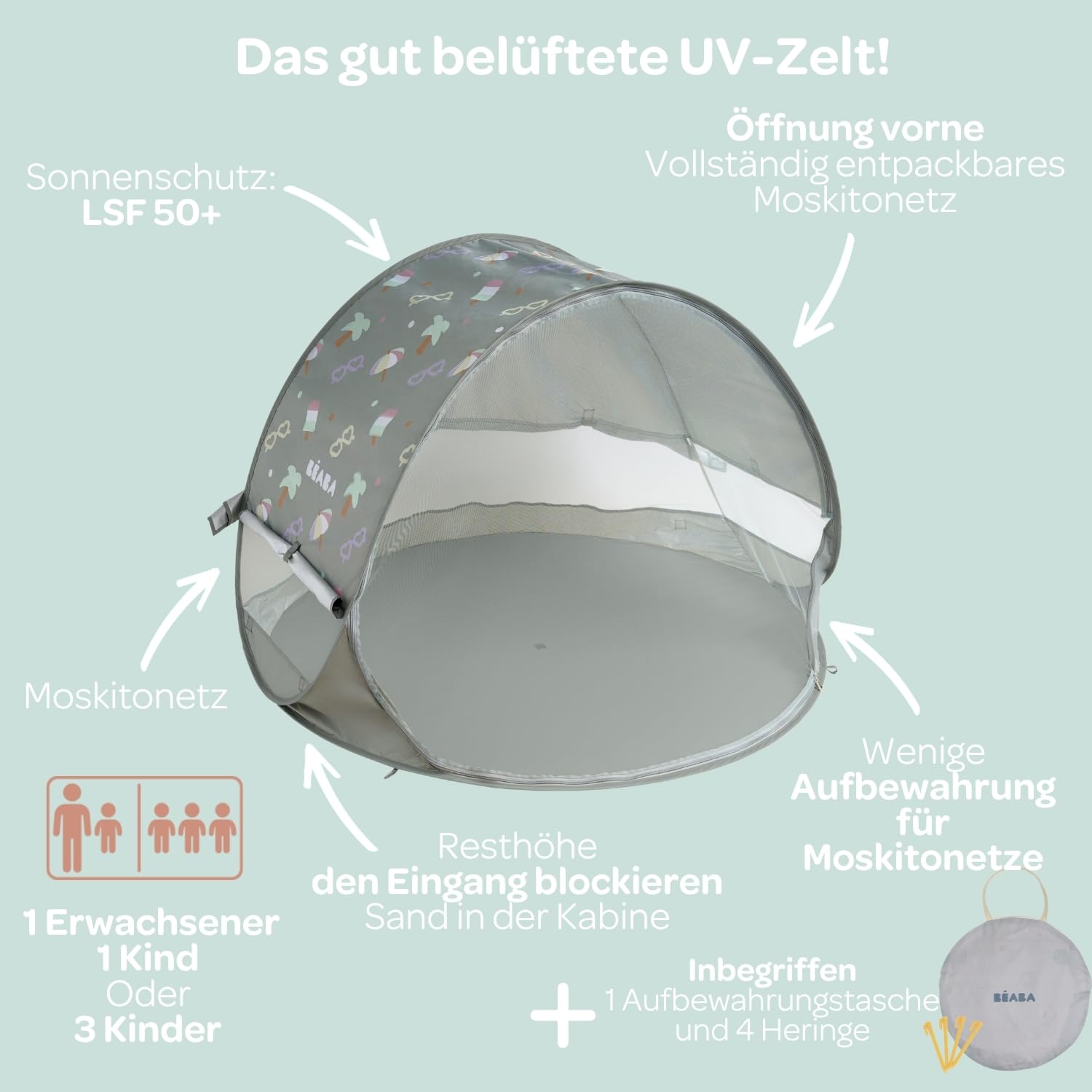 BÉABA, Pop-Up Strandzelt, Baby Strandmuschel UV