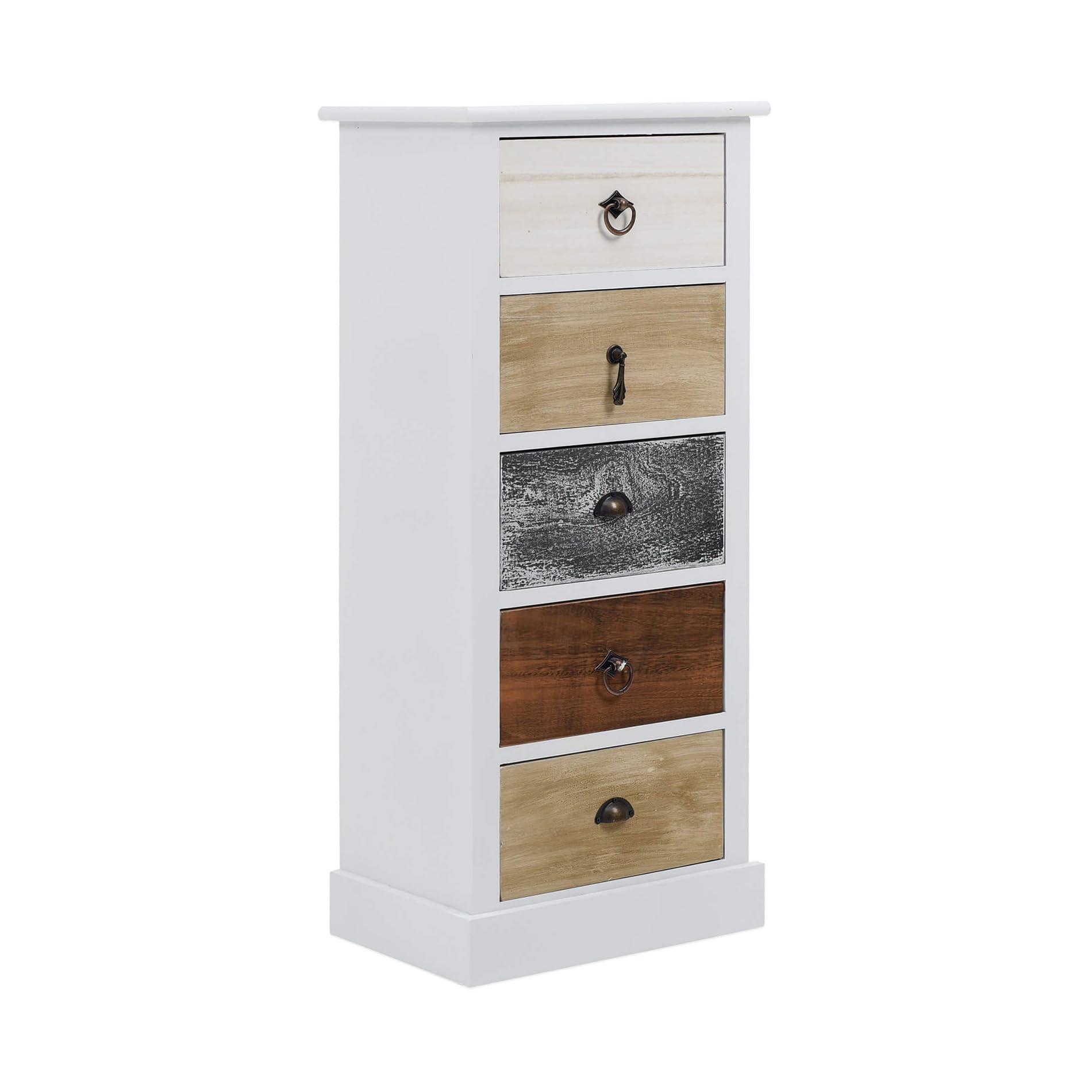 Rebecca Mobili Cassettiera bianca marrone grigia, como piccolo, con 5 cassetti, legno paulownia, stile retro, per arredamento camera ingresso - Misure: 84 x 37 x 27 cm (HxLxP) - Art. RE4157