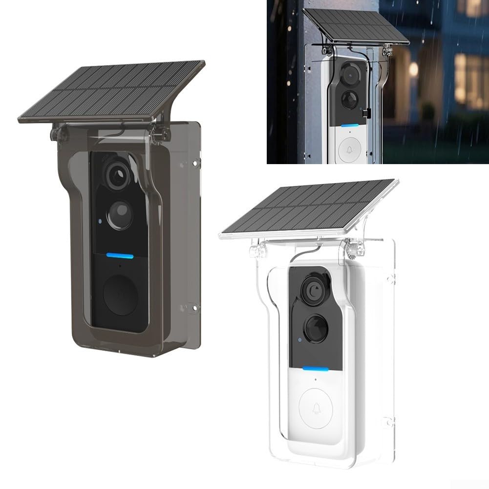 Cámara de timbre inalámbrica con cubierta solar para sistema Tuya, intercomunicador de video 1080P, sensor de detección de movimiento y diseño impermeable IP65 para exteriores (negro)