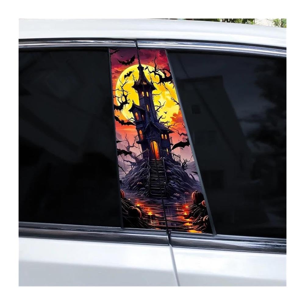 Decorative Items 2pcs Halloween Cemetery Stickers Car Window Pillar Stickers DIY Horror Stickers(H)