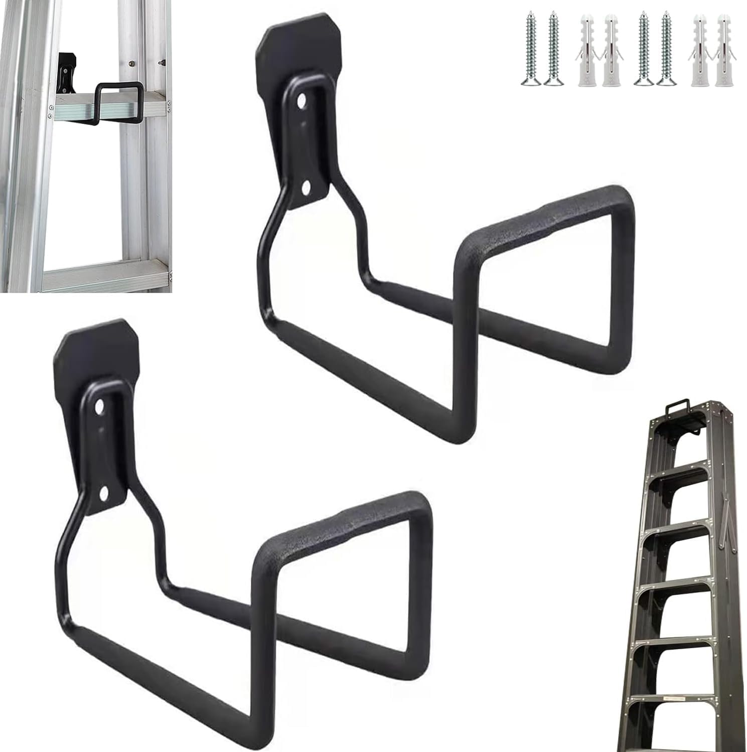 2Pcs Folding Step Stool Hanger, L-Type Telescoping Wall Mount Ladder Hooks for Home & Office Display & Storage Step Stools Tool