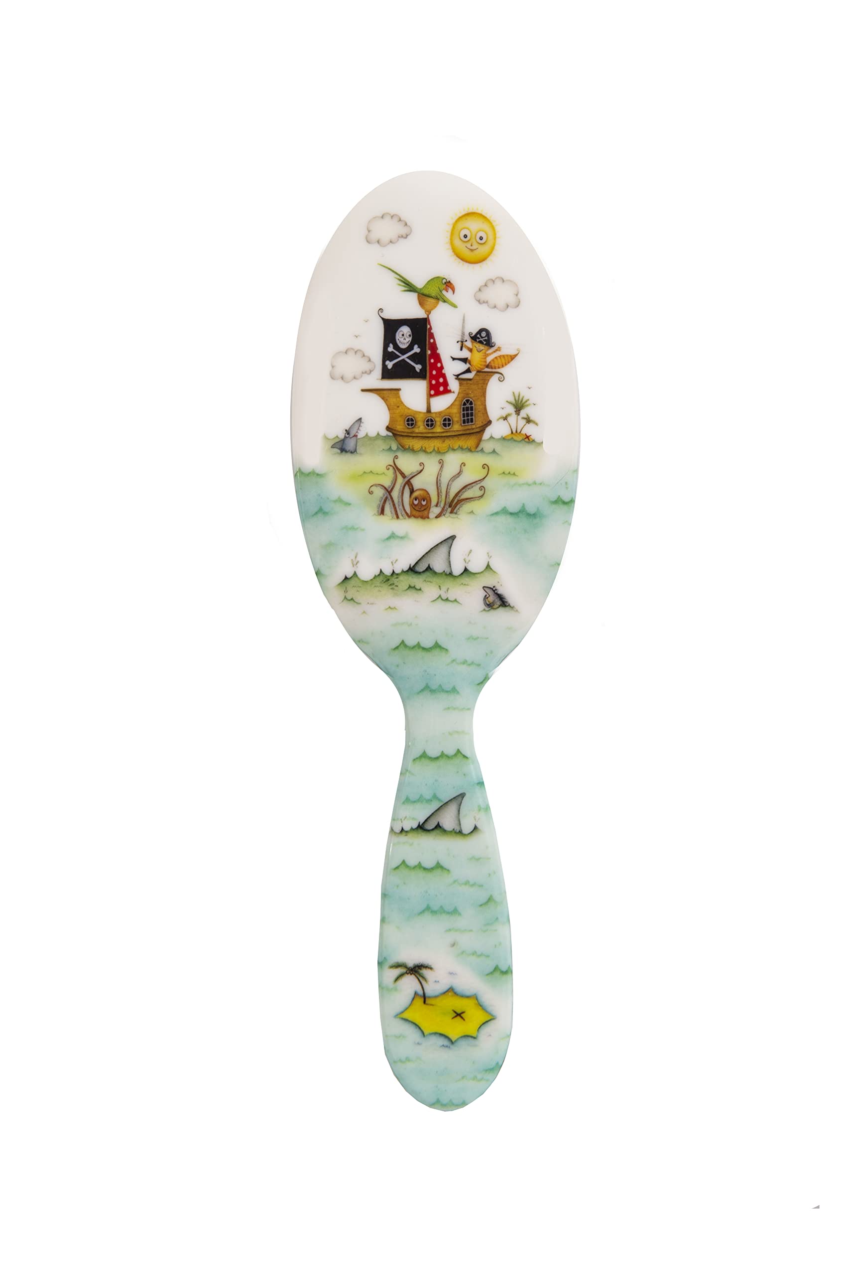 Rock & Ruddle Spazzola per capelli naturale in pura setola per donne e bambini (grande, 21 cm), capelli bagnati o asciutti, districante lisciante - prodotta nel Regno Unito - Design High Seas
