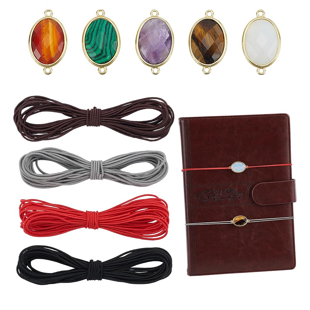 OLYCRAFT 12M Notebook Elastic Ropes with 5Pcs Stone Pendants Notebooks Journal Charms Adjustable Elastic Bands Travelers Notebook Accessories for Refillable Traveler's Journal DIY Bookmark Making