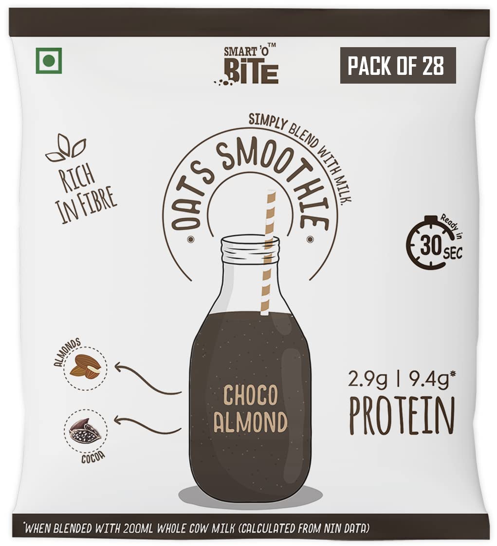 SmartO Bite Oat Smoothie Choco Almond I Healthy Shake Mix I 4-week Pack of 28 Sachets | No Refined Sugar | Fibre Rich | Protein Source | Ready in 30 Seconds (B08PP7YZS5) Amazon Price History, Amazon Price Tracker