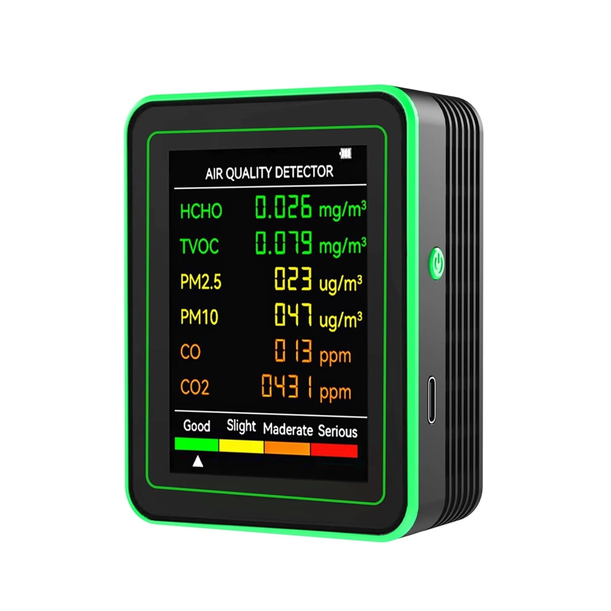 Air Quality Monitor, 6 in 1 Air Quality Monitor Carbon Dioxide Multifunctional Formaldehyde Detector(Nero)
