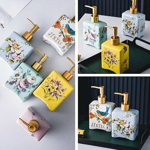 Miniatura 5 de WAYUTO Dispensador de jabón vintage de 12 onzas, dispensador de jabón líquido de cerámica con grietas de hielo, botella de bomba de loción para