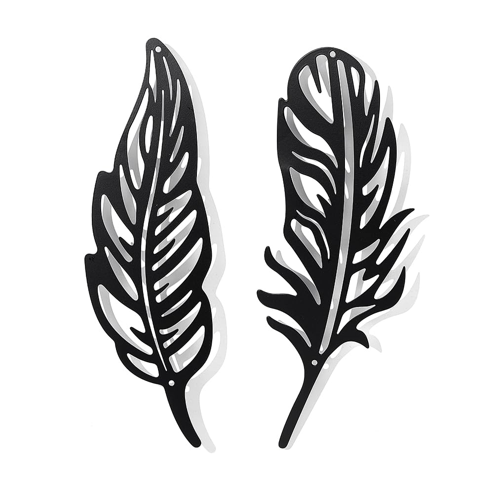 2 Piezas De Arte De Pared De Metal Con Plumas, Decoración De Pared Negra, Silueta Para Colgar En La Pared Para El Hogar, Dormitorio, Sala De Estar, Baño, Oficina, Hotel, Decoración De Pared
