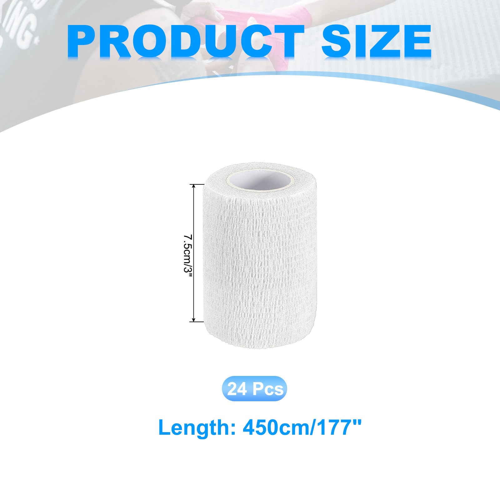 PATIKIL Bendaggio Autoadesivo 177" X 3", 24 Pezzi Fascia Elastica Autoaderente Traspirante Per Sport Polso Caviglia Nastro Atletico Estensibile Da Esterno, Bianco