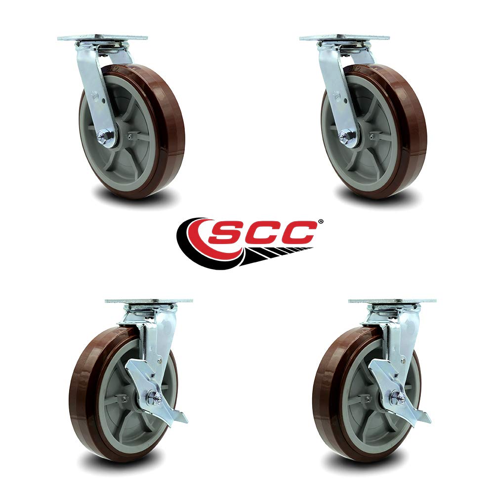 Exclusive Discount 90% Price Service Caster Brand 8 Inch Heavy Duty Swivel Casters Set of 4 Polyurethane Caster Wheels – 4,000lbs. Total Capacity – 2 Swivel/2 Swivel Casters with Locking Brakes & Roller Bearings