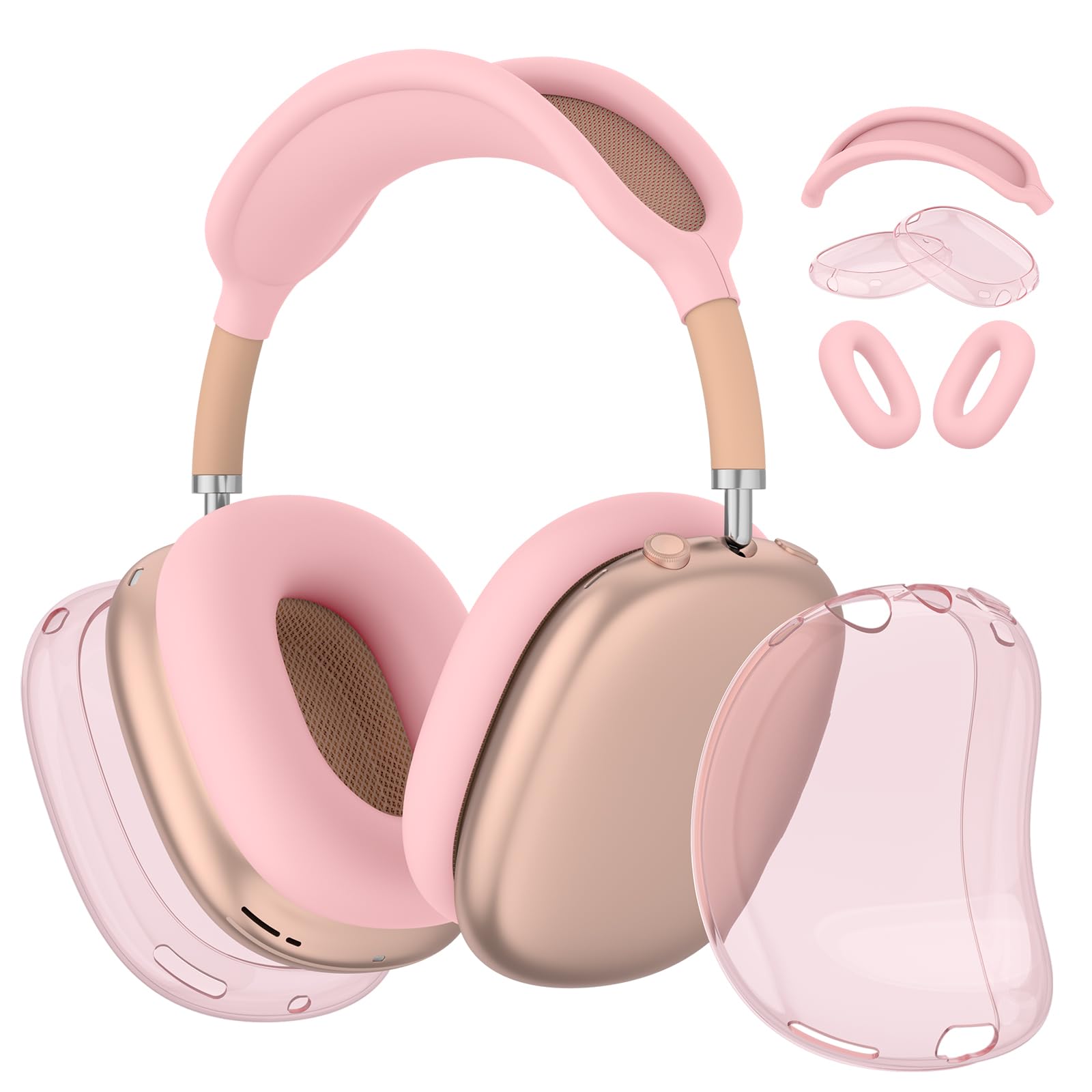 Tobfit Silicone Case Cover for AirPods Max Headphones, Soft Clear TPU Anti-Scratch Ear Pad/Ear Cups/Headband Cover for AirPods Max, Sweat-Proof Transparent Protector Accessories,Pink-image-44