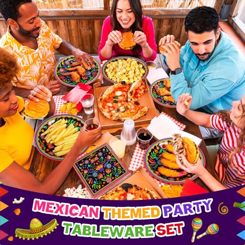 Domensi 200 Pieces Mexican Party Decoration Supplies Fiesta Tableware Set, Includes Mandala Flower Mexican Paper Plates and Napkins Cinco De Mayo Paper Cups for Taco Tuesday Birthday Party Decor - Thumbnail 6