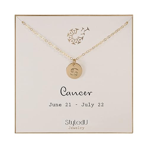 Cancer Pendant Necklace, 14K Gold Filled Cancer Sign Necklace, Personalized July Birthday Gift for Women and Girls