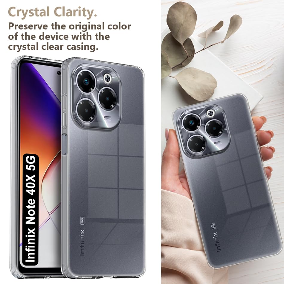Image of Fashionury Crystal Clear Case for Infinix Note 40x 5G | Yellowing Resistance | Transparent TPU Silicone | Raised Camera Lips | Slim Transparent Cover