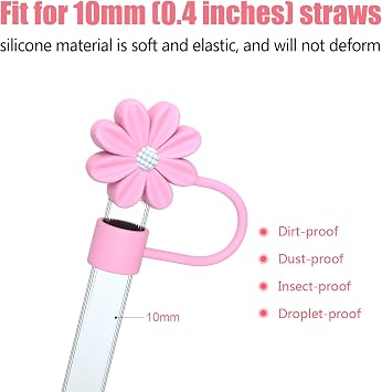 Straw Cover Caps for Stanley Cup, Compatible with 30&40 Oz Tumblers, 10mm Dust-Proof Reusable Straw Tips Lids, 7pcs Flowers