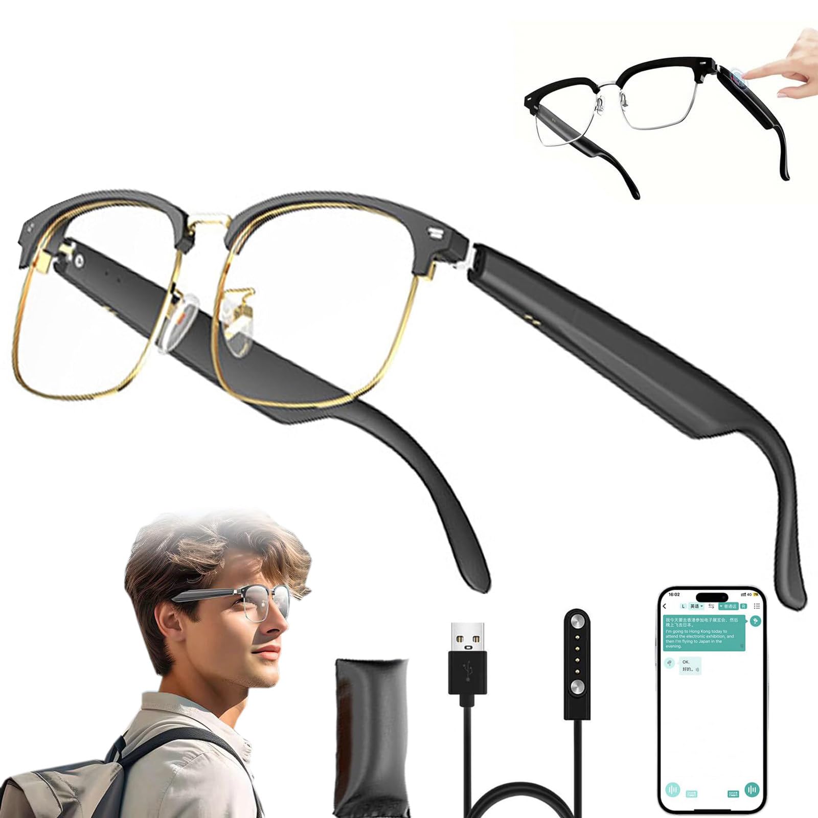 Gafas inteligentes Bluetooth con cámara y audio integrado para manos libres 8