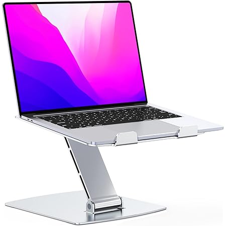 Glangeh Laptop Ständer Höhenverstellbar, Ergonomischer, Tragbarer Notebook Ständer für Schreibtisch, Faltbarer Laptop Stand aus Aluminium, Kompatibel mit MacBook Air Pro, Dell XPS (10–16 Zoll)– Silber