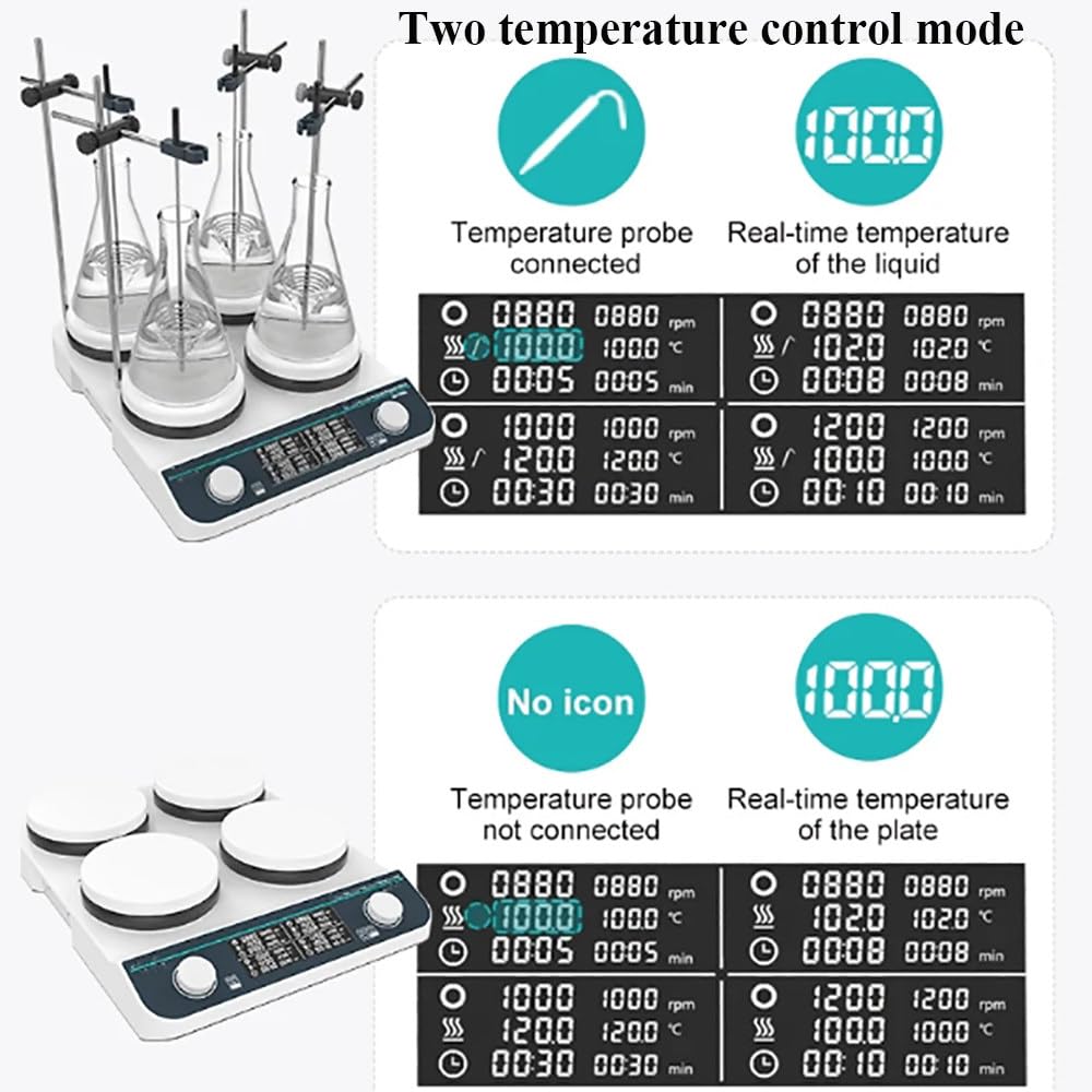 Agitatore Magnetico Con Piastra Riscaldante,Rivestimento Ceramico Da 5,3 * 5,3",Display Digitale,Capacità 2l*4,Max 310°C,Velocità Di Agitazione 50-1500 Giri/Min,Agitatore Magnetico