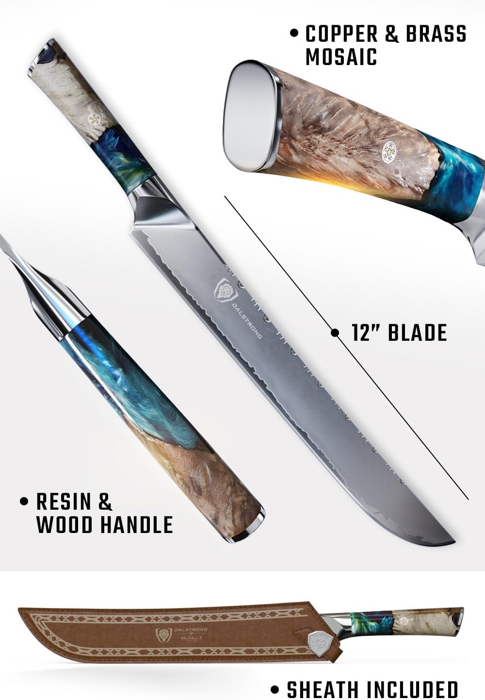 Dalstrong 12-Inch Slicing Knife - Valhalla Series - 9CR18MOV HC Steel - Celestial Resin & Wood Handle - Razor Sharp Slicer for BBQ, Brisket, Carving - With Leather