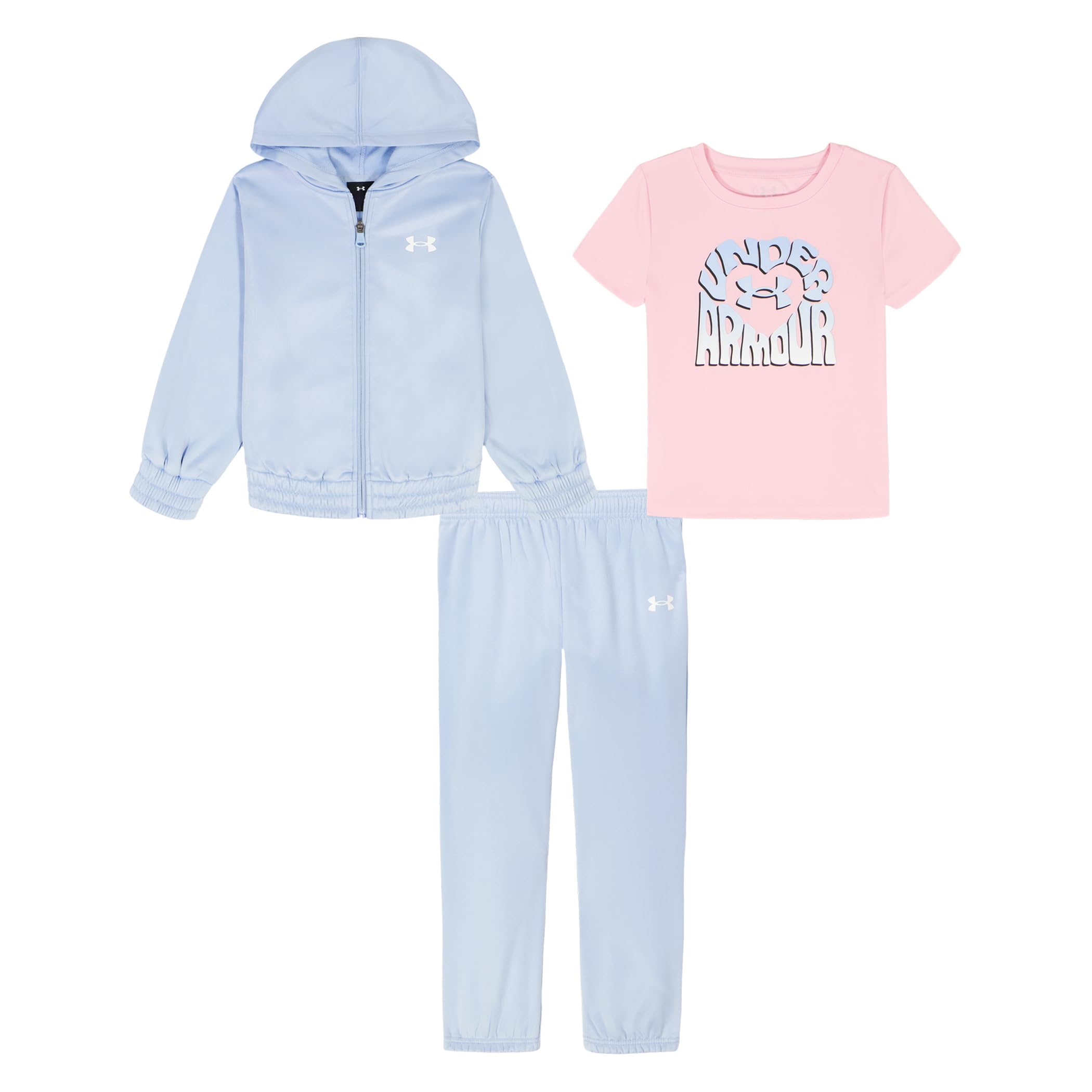 Under Armour girls 3 Piece Fleece Hoodie Set, Matching Sweatshirt, Pants, and Short Sleeve Tee
