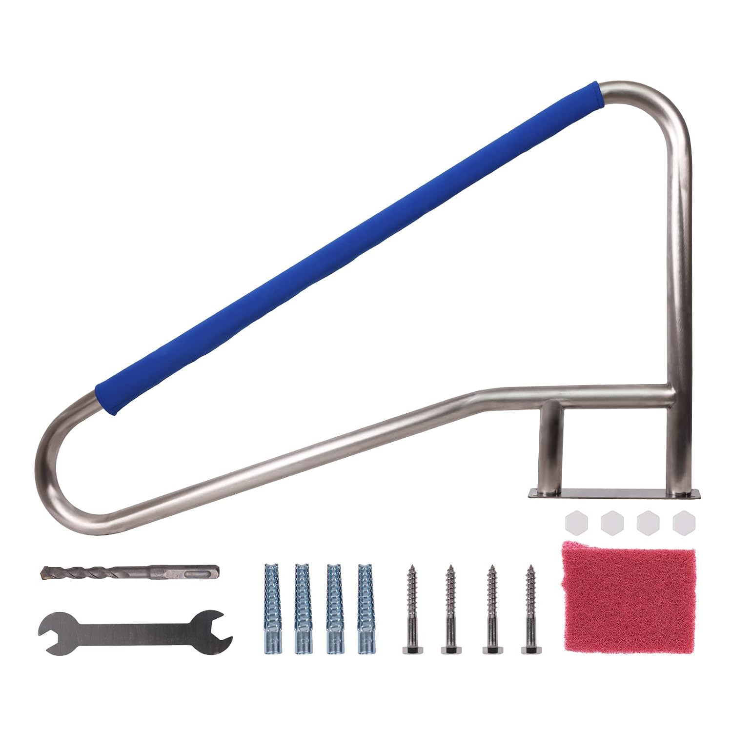 55 x 32 Inch Swimming Pool Handrail with Easy Mount Base Plate, Rust and Weather Proof Grab Rails for Pools and Spas