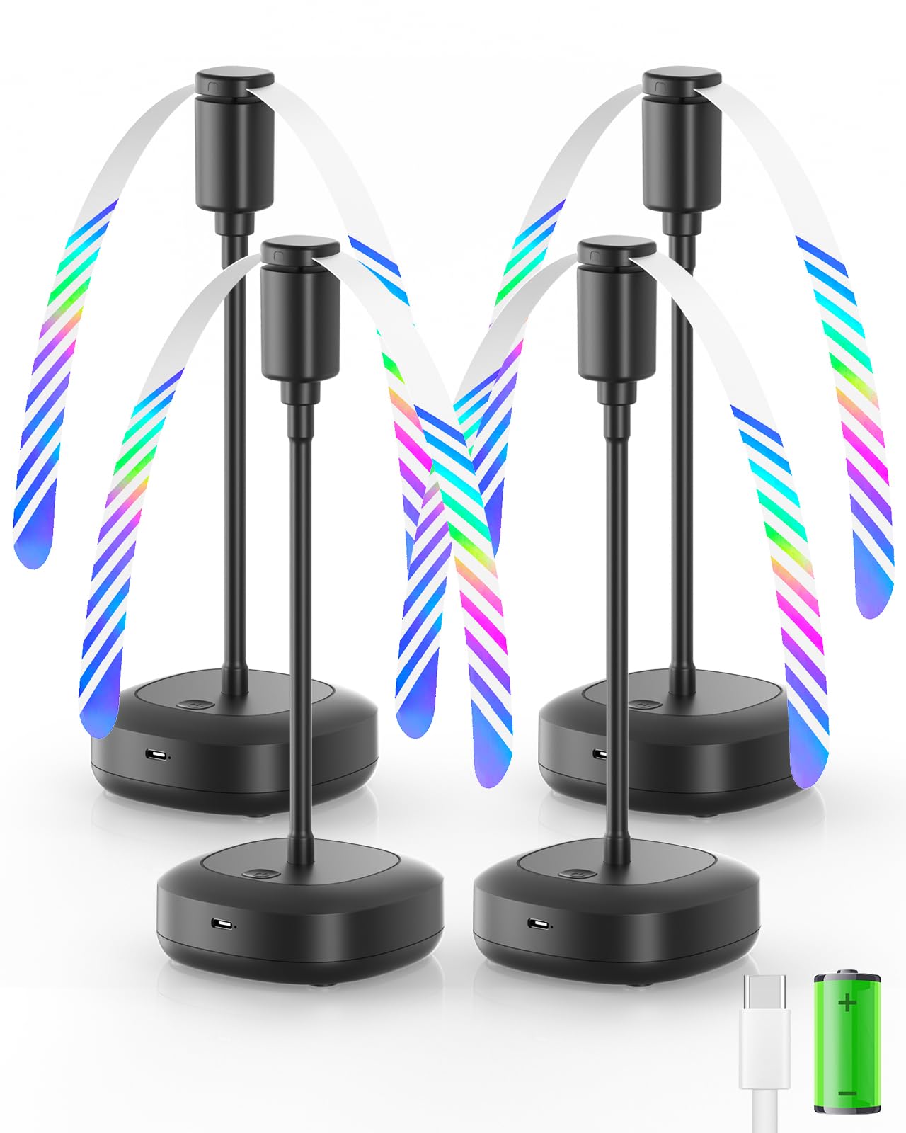 4 Pack Food Fan for Table, 2000mAh USB Powered Rechargeable Food Fan, Portable Fan with Flexible Goose-Neck and Soft Blades, Quiet Table Food Spinner for BBQ, Picnic, Patio, Parties, Outdoor