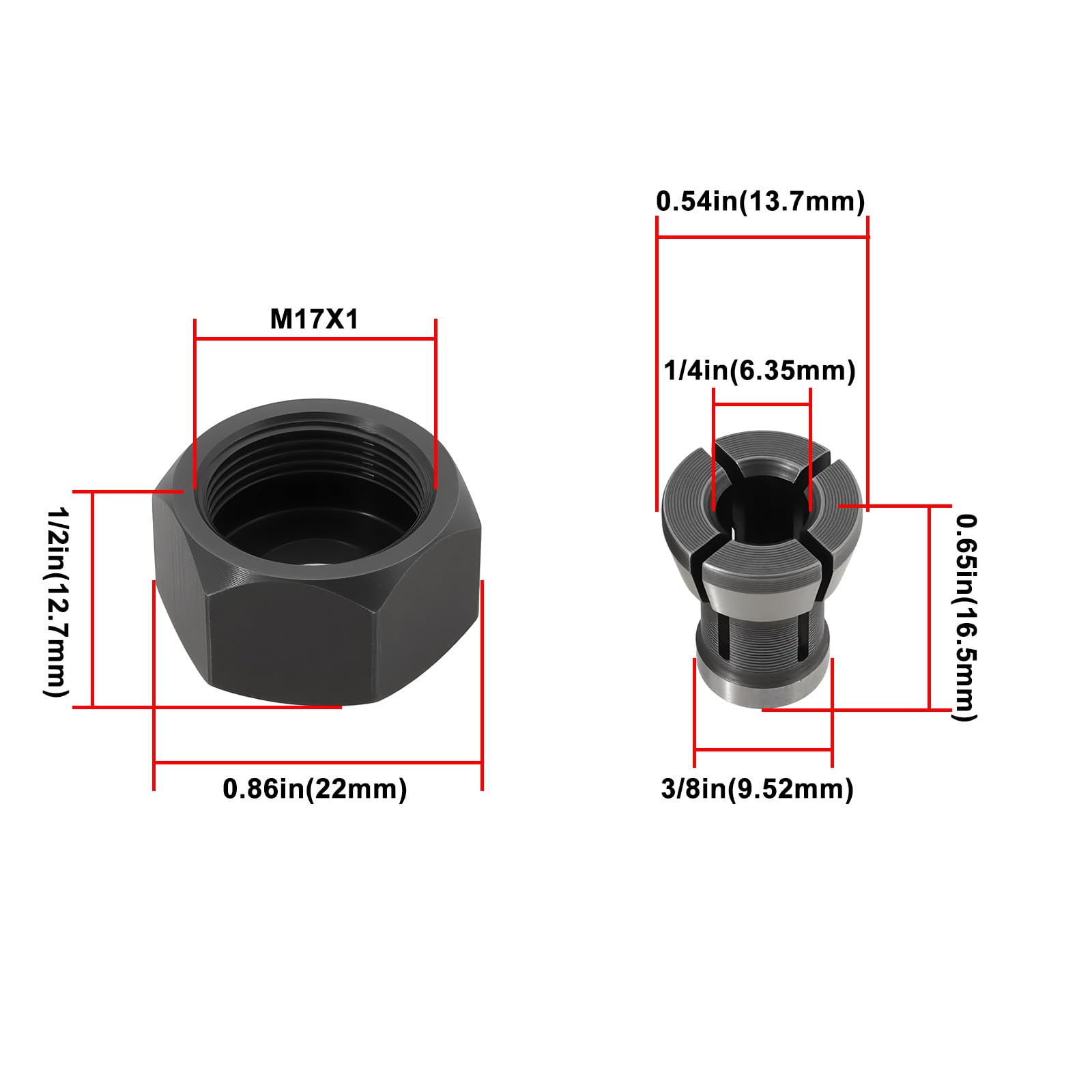 ECSiNG 2 Sets of 1/4 Inch Trimming Machine Router Drill Bit Nut Clamp Adapter Chuck Kit for Carving Woodworking Carving Machine - Image 4