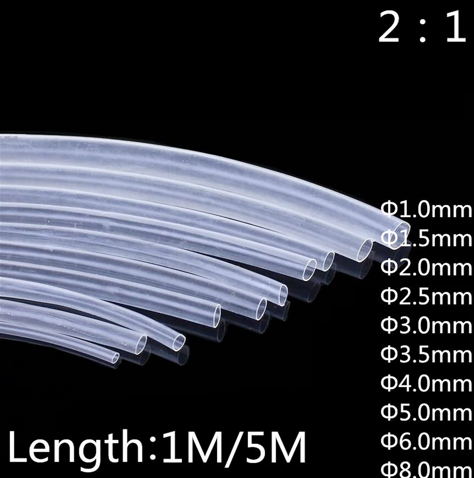 Przezroczyste, przezroczyste koszulki termokurczliwe 1 mm-8 mm, zestawy do owijania przewodów(4mm,1METER)