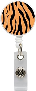 Animal Print Nurse Badge Reel with Beads- Retractable ID Holder with Rotating Alligator Clip for Hospitals Doctors and Office Staff (Tiger Print)