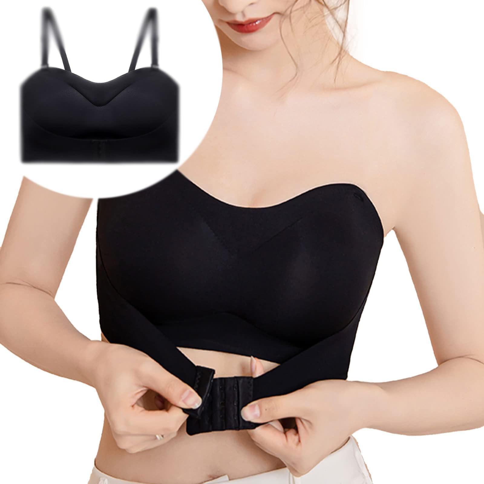 NALACALStrapless Front-Buckle Lift Bra - Wireless Adjustable Push-Up Bra with Anti-Slip Silicone Band, Seamless Invisible Design for Dresses, Perfect for Dates/Travel/Prom (Medium, 1-Pack Nude)