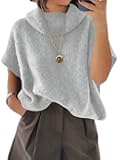 Cicy Bell Womens Oversized Turtleneck Knit Sweaters Short Batwing Sleeve Casual Slouchy Loose Fit Chunky Pullover Tops