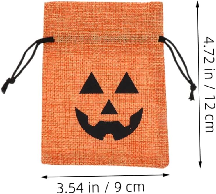 TOPPERFUN Halloween Burlap Bags Set 50pcs Orange Pumpkin Drawstring Packaging Bags for Candy Party Favors Treats Wrapping Halloween Party Supplies and Adults