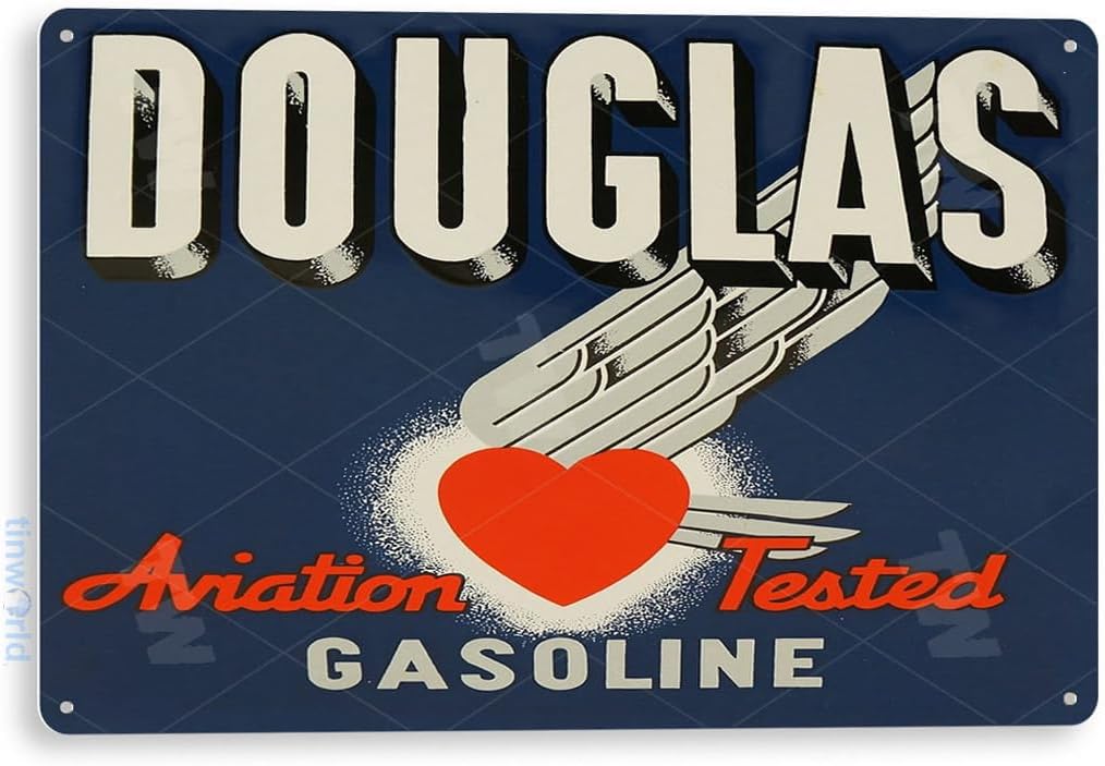 Tinworld Tin Sign: “Douglas Aviation Gas” Oil Gas Parts Service Auto Shop Garage A339