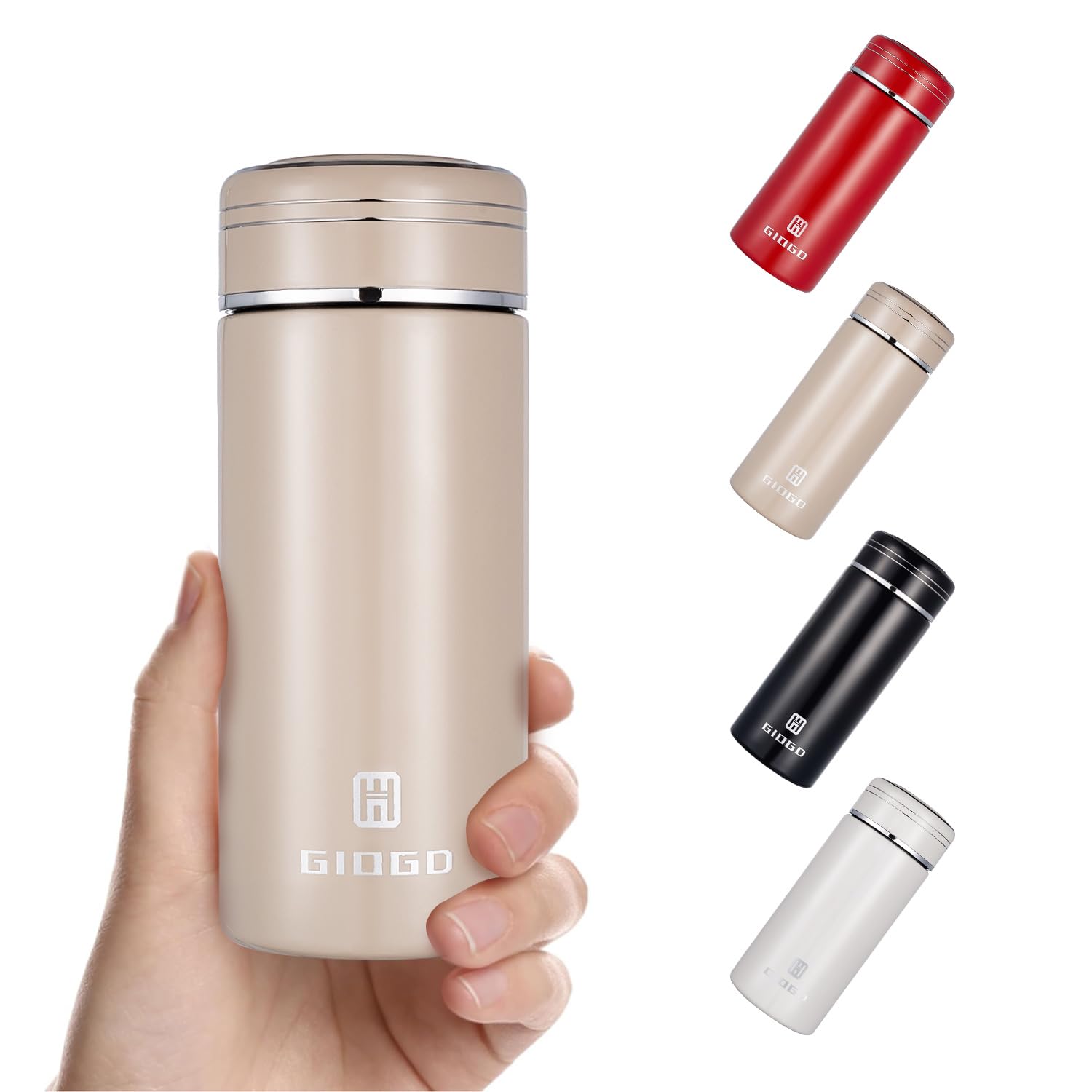 Small Water Bottle 230ml Small Flask for Hot Drink Metal Water Bottle Insulated Stainless Steel Water Bottles Flask(Khaki)
