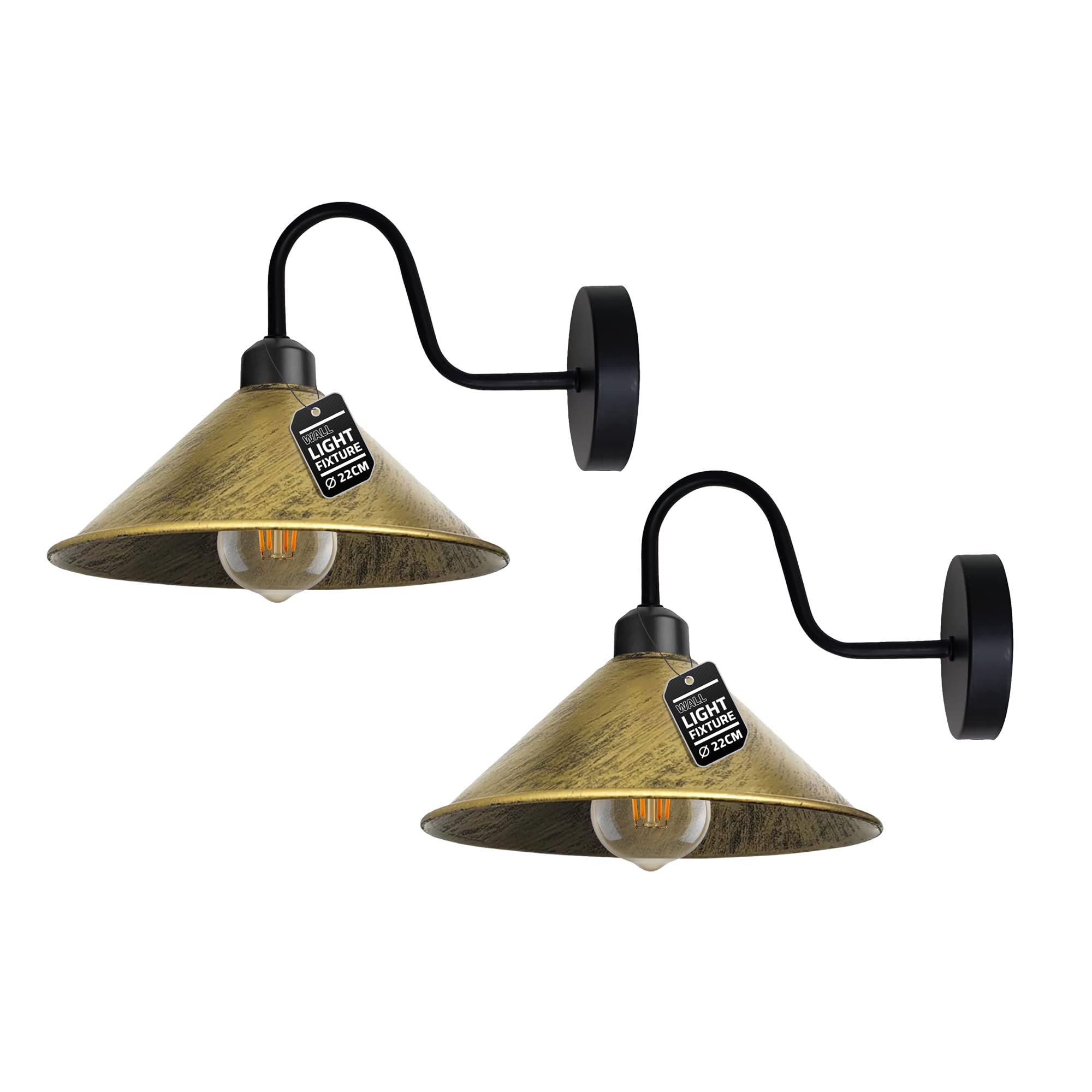 Led Wall Lights 2 Pack Indoor Modern Brushed Brass 22cm Cone Shaped Shade Swan Neck Led Sconce Fittings Not Battery Operated Wall Lamp for Living Room Bedroom