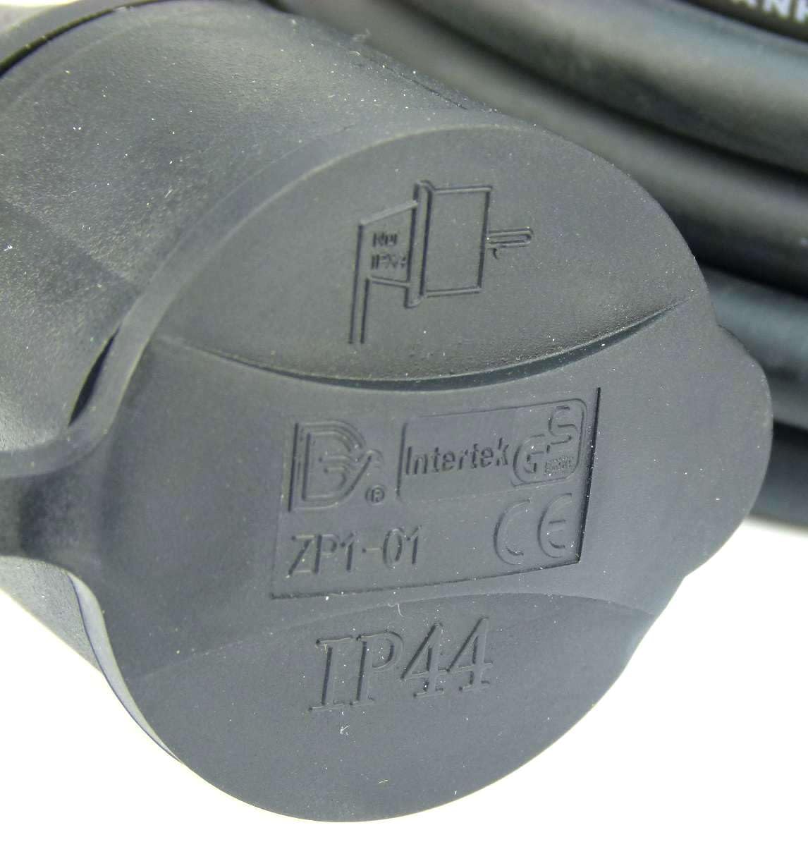 GLT 10 x Paccs 10 m Schuko Gummi Verlängerungskabel IP44 H07RN-F 3G1,5, schwarz, für den Außenbereich und den Einsatz auf Baustellen