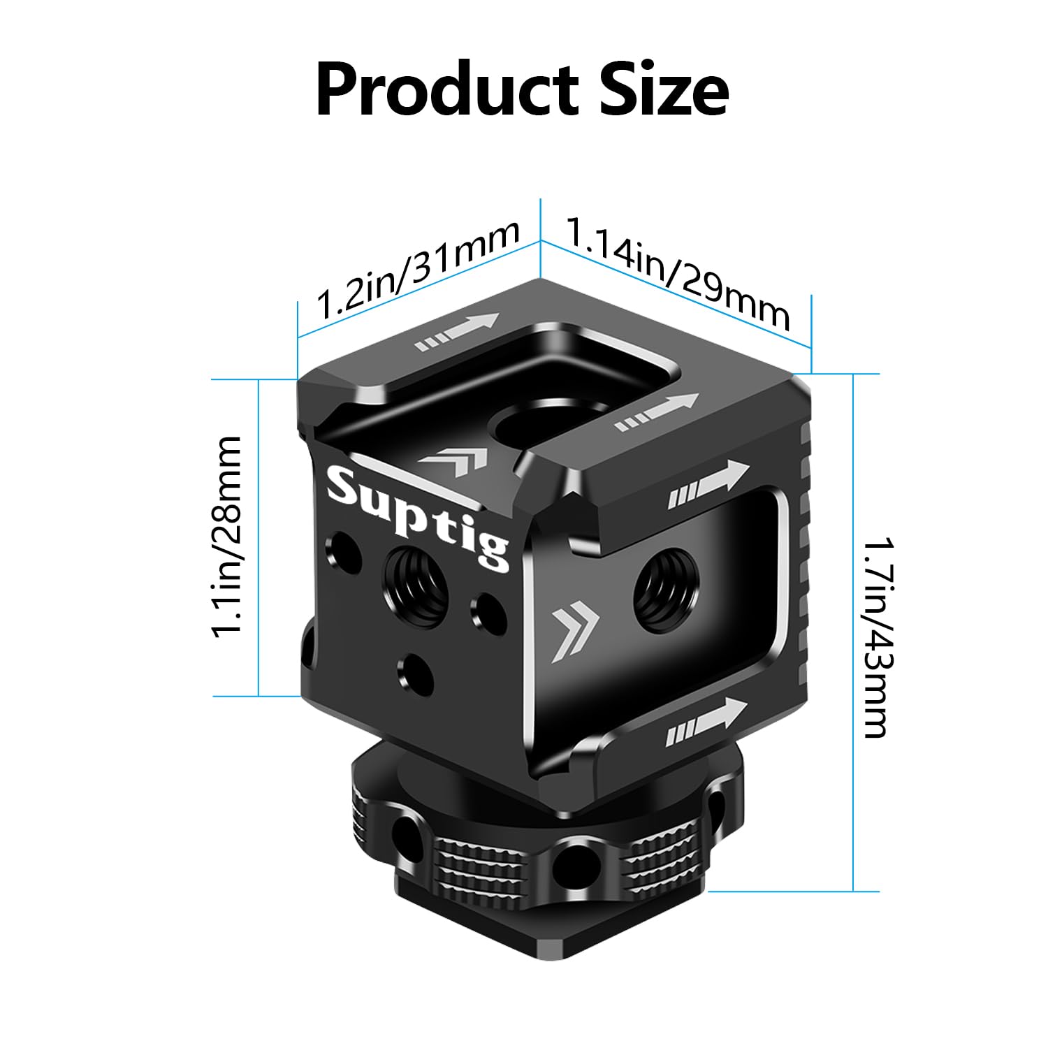 Suptig 3-portowe mocowanie "zimna stopka" z gwintem 6,3 mm - 20 do klatki na kamerę, lampy LED, mikrofonu itp.