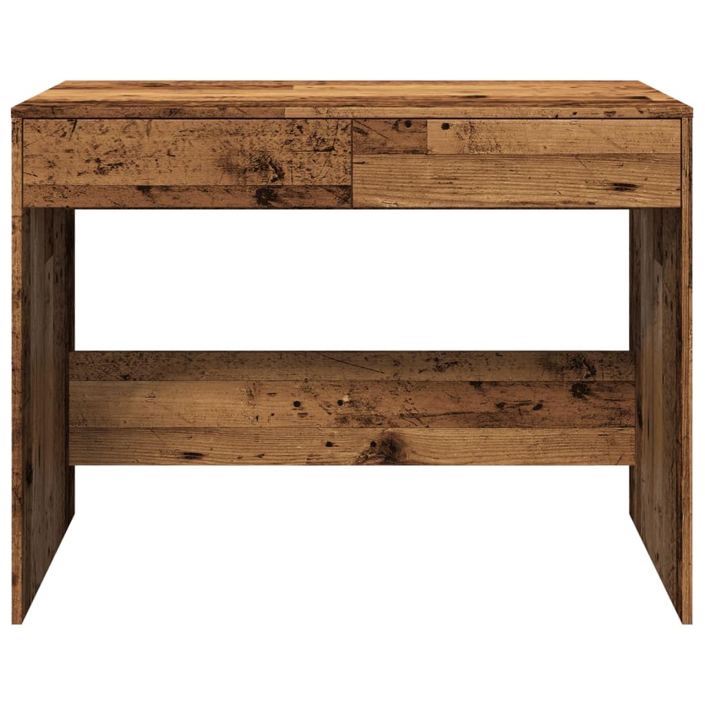 Escritorio con aspecto de madera envejecida, 101 x 50 x 76,5 cm, material de madera con 2 cajones, para oficina en casa, estudio, superficie lisa, mesa de trabajo estable